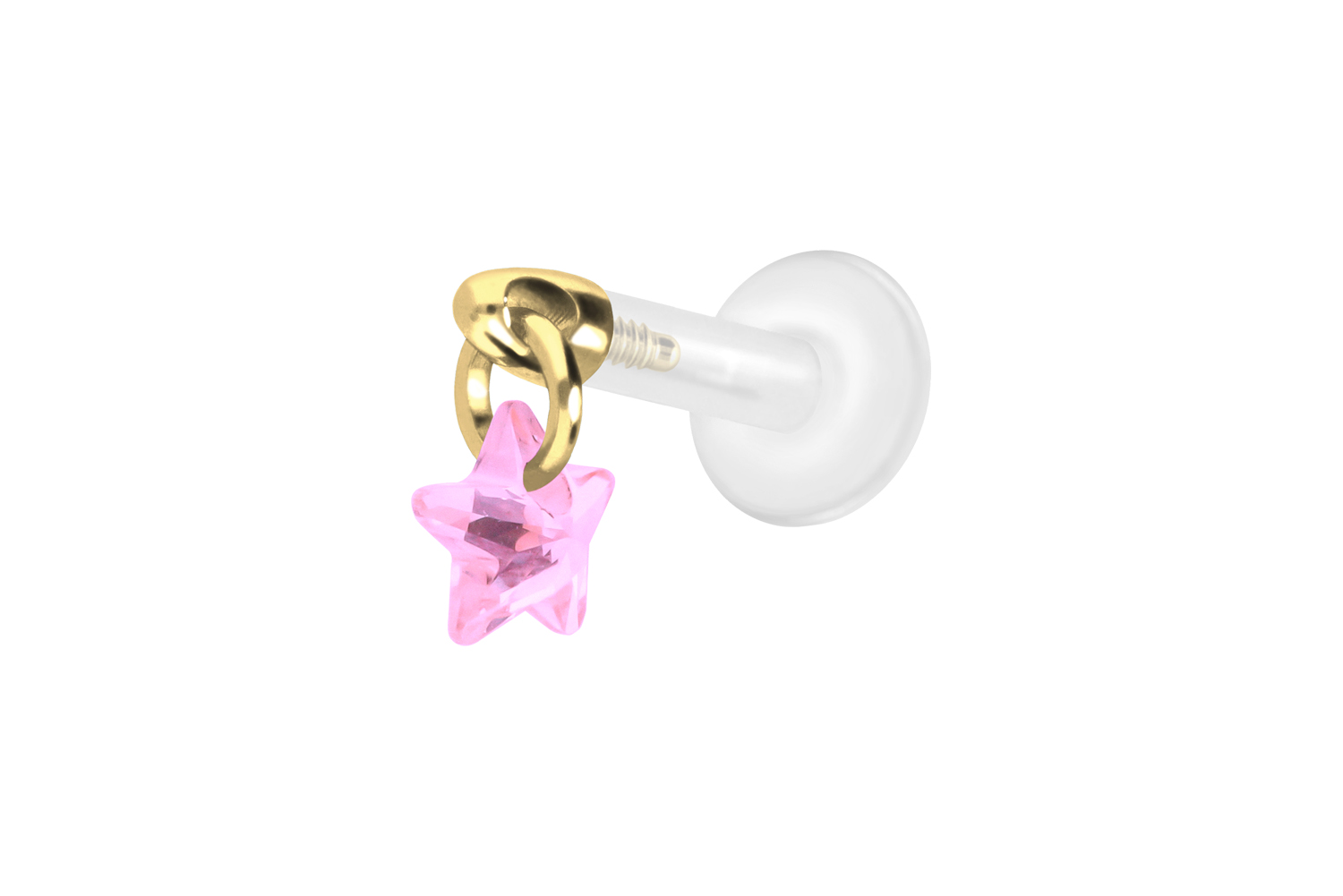 PTFE Labret Piercing mit Innengewinde + Titan-Aufsatz KRISTALLSTERN